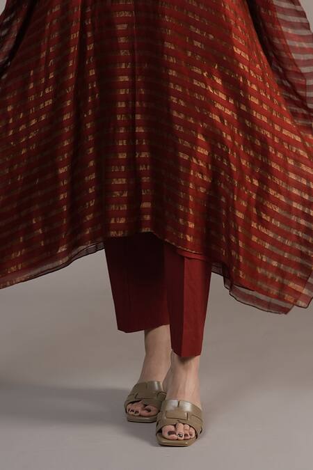 Shop Joy Mitra Brown Chanderi, Tissue, Cotton Embroidery, Beads Round Neck Hand Kaftan Set Online at Aza Fashions Shop_Joy Mitra_Brown Chanderi, Tissue, Cotton Embroidery, Beads Round Neck Hand Kaftan Set _Online_at_Aza_Fashions