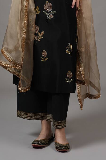 Buy Joy Mitra Black Chanderi Embroidery Round Neck Anar Kurta Set Online at Aza Fashions Buy_Joy Mitra_Black Chanderi Embroidery Round Neck Anar Kurta Set _Online_at_Aza_Fashions