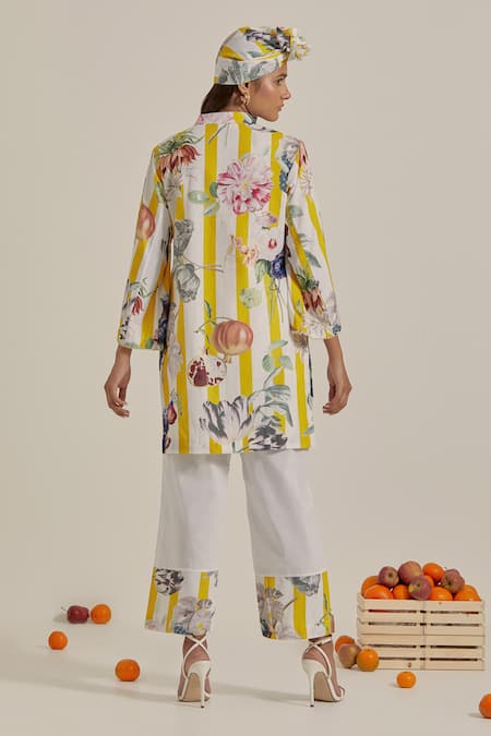 Chrkha Floral Printed Yellow Kurta & Pant Set 