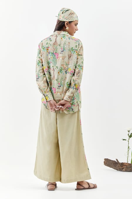 Chrkha Safari-Brown Printed Shirt & Pant Set 