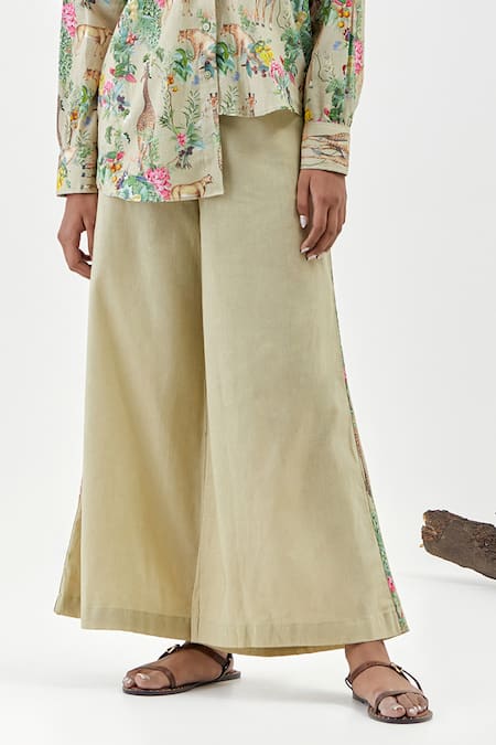 Shop_Chrkha_Brown Cotton, Linen Collared Safari-brown Printed Shirt And Pant Set _Online_at_Aza_Fashions