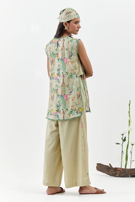 Chrkha Safari-Brown Sleeveless Tunic & Flared Pants Set 