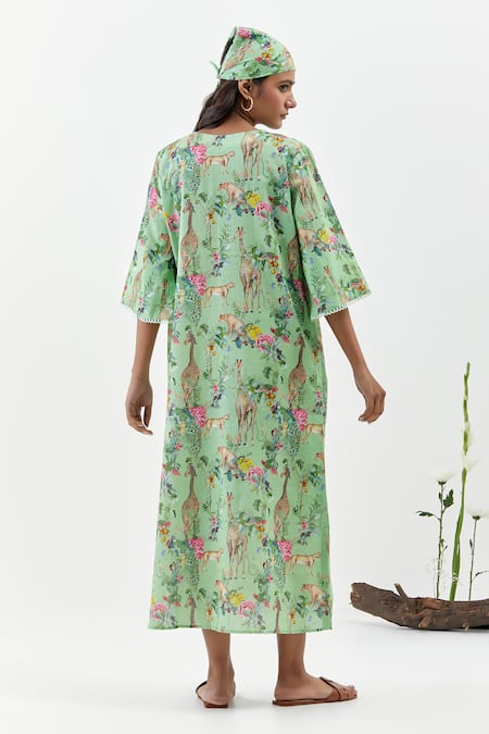 Chrkha Safari-Green Kaftan Dress 