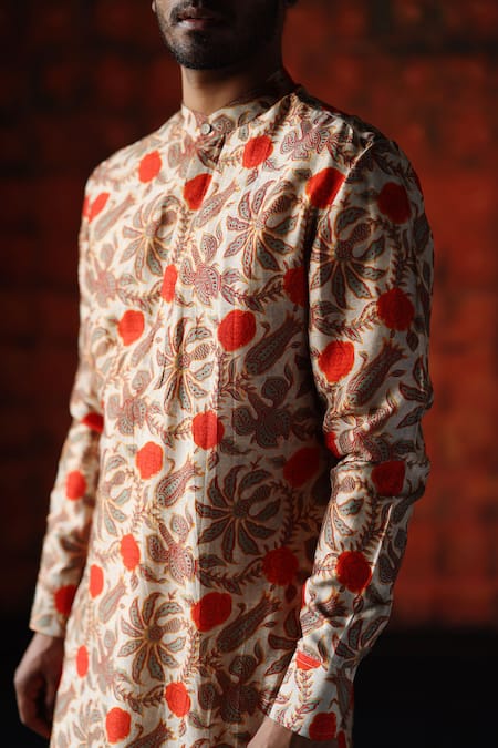 Drishti & Zahabia_Multi Color Silk, Cotton Embroidery Ivory Printed Kurta Set _Online_at_Aza_Fashions