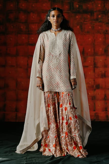 Drishti & Zahabia Pearl Print Ajrakh Sharara Set 