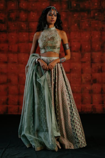 Drishti & Zahabia Ajhrakh Print Lehenga Set With Embroidered Blouse 