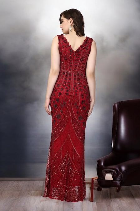 Ambrosia Red Hand Embroidered Gown 