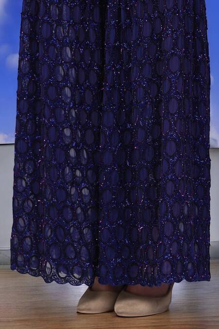 Buy Ambrosia Blue Nylon Embroidery, Sequins Round Neck Navy Kurta And Sharara Set Online at Aza Fashions Buy_Ambrosia_Blue Nylon Embroidery, Sequins Round Neck Navy Kurta And Sharara Set _Online_at_Aza_Fashions