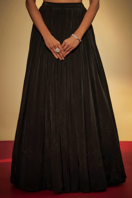 Shop_Krishna Padia_Black Crepe, Silk Organza Sequins, Zari Hand Embroidered Lehenga Set _Online_at_Aza_Fashions