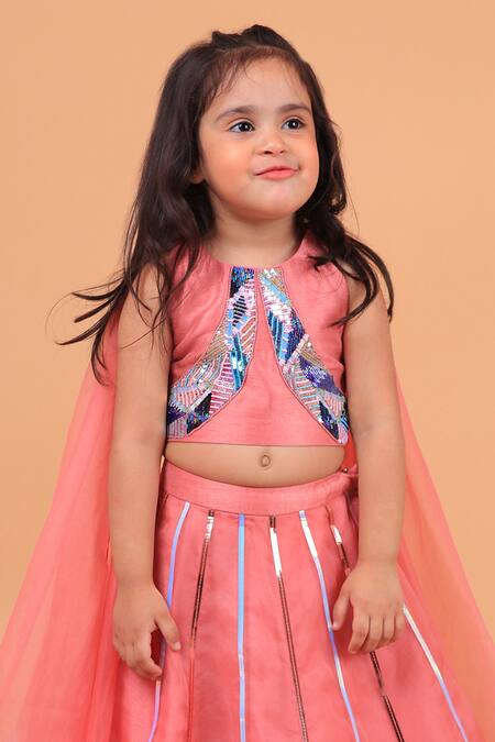 Turqidz By Shweta Aggarwal_Pink Silk Metallic Thread, Embroidery Pastel Lehenga Set _Online_at_Aza_Fashions