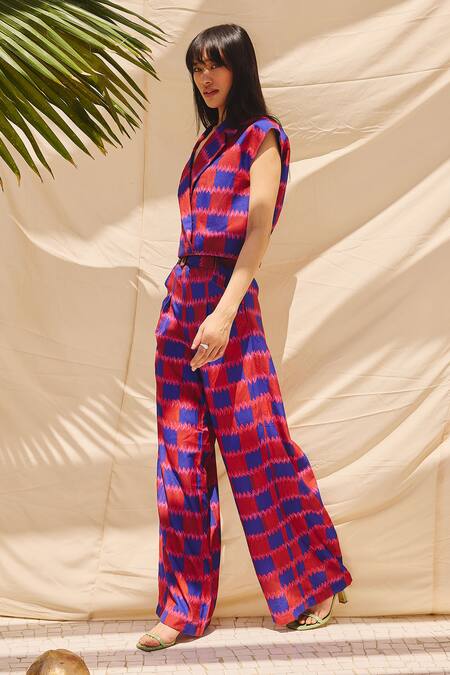 ZiP by Payal & Zinal_Multi Color Cotton, Linen Patterned Co-ord Vest And Pants Set _Online_at_Aza_Fashions