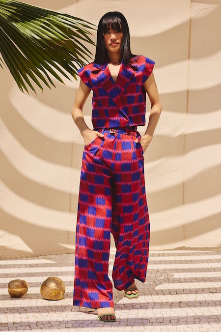 Buy_ZiP by Payal & Zinal_Multi Color Cotton, Linen Patterned Co-ord Vest And Pants Set _Online_at_Aza_Fashions