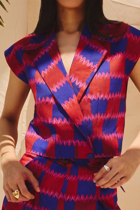 Shop_ZiP by Payal & Zinal_Multi Color Cotton, Linen Patterned Co-ord Vest And Pants Set _Online_at_Aza_Fashions