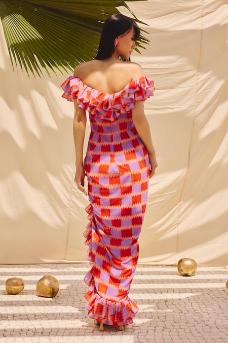 ZiP by Payal & Zinal Multi Frill Off-Shoulder Maxi Dress 