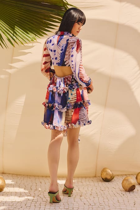 ZiP by Payal & Zinal Multi Printed Georgette Dress with Ruffles 