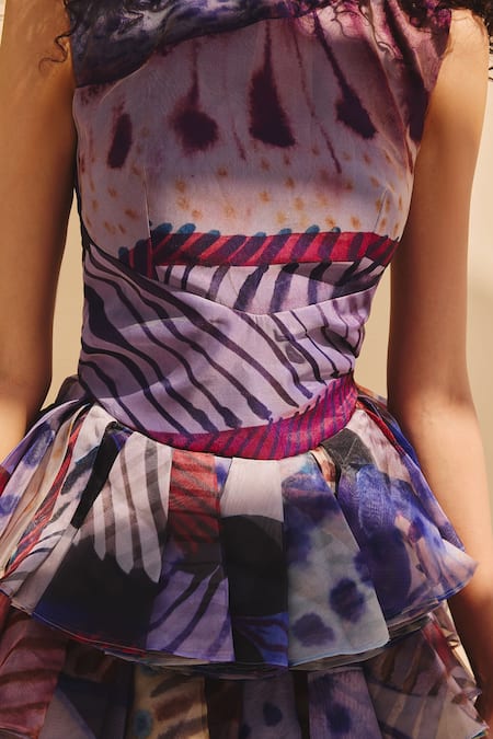 Shop_ZiP by Payal & Zinal_Multi Color Organza Layered Pleated Designer Dress _Online_at_Aza_Fashions