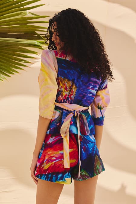 ZiP by Payal & Zinal Multi Print Co-ord Set With Draped Sleeves 