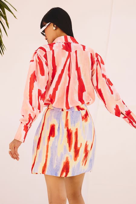 ZiP by Payal & Zinal Layered Print Shirt & Wrap Skirt Set 