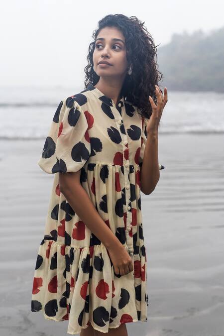 RAAS LIFE_Multi Color Cotton, Silk Round Neck Layla Polka Tier Dress _Online_at_Aza_Fashions