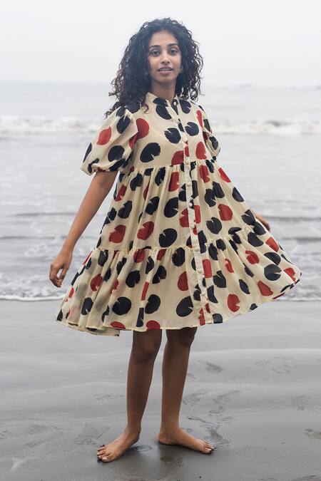 Buy_RAAS LIFE_Multi Color Cotton, Silk Round Neck Layla Polka Tier Dress _Online_at_Aza_Fashions