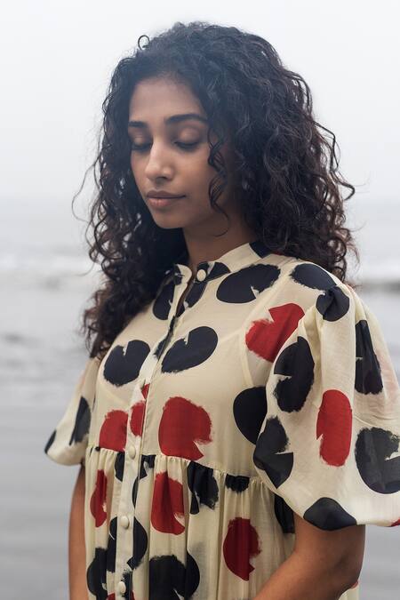 RAAS LIFE_Multi Color Cotton, Silk Round Neck Layla Polka Tier Dress _at_Aza_Fashions