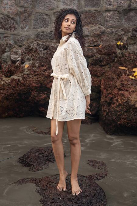 RAAS LIFE Cream Embroidery Collared Hakoba Cookie Dress at Aza Fashions RAAS LIFE_Cream Embroidery Collared Hakoba Cookie Dress _at_Aza_Fashions