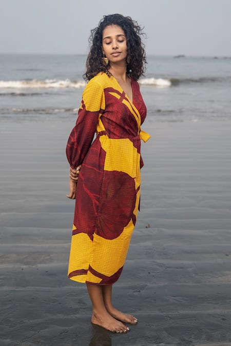 RAAS LIFE Eka Mustard Wrap Dress 