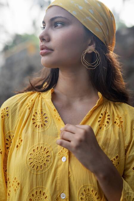 Shop_Raas Life_Yellow Embroidery Collared Hakoba Midi Dress _Online_at_Aza_Fashions