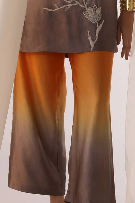 Shop_Myoho_Multi Color Linen, Satin Embroidery Round Neck Multicolor Hand Top And Pant Set _Online_at_Aza_Fashions