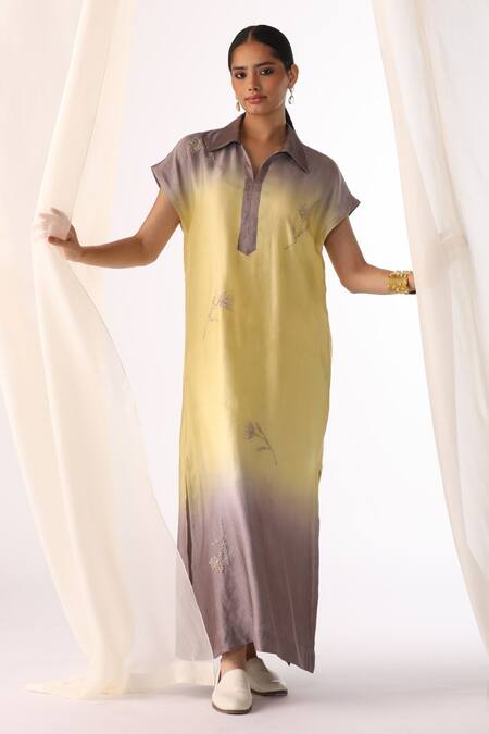 Myoho Multi Color Linen, Satin Embroidery Collared Multicolor Hand Maxi Dress Online at Aza Fashions Myoho_Multi Color Linen, Satin Embroidery Collared Multicolor Hand Maxi Dress _Online_at_Aza_Fashions