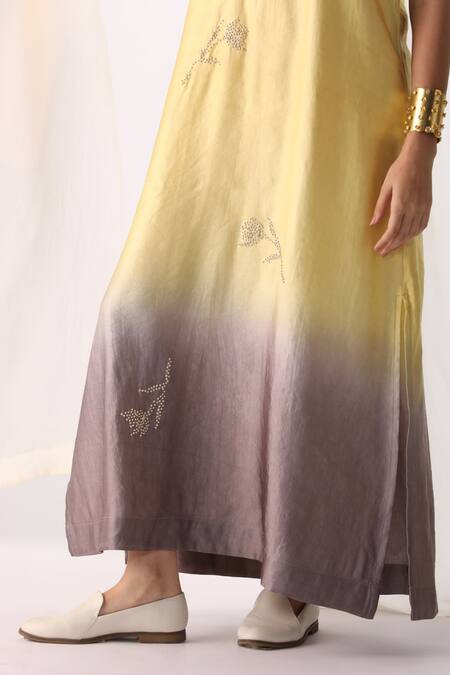 Shop Myoho Multi Color Linen, Satin Embroidery Collared Multicolor Hand Maxi Dress Online at Aza Fashions Shop_Myoho_Multi Color Linen, Satin Embroidery Collared Multicolor Hand Maxi Dress _Online_at_Aza_Fashions