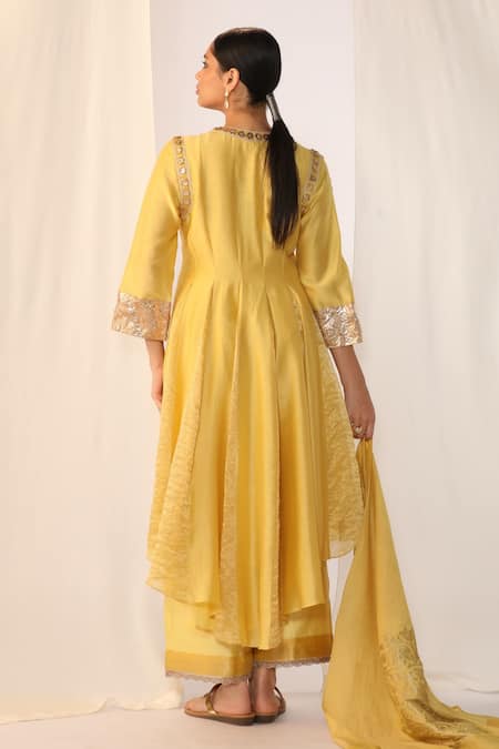Myoho Yellow Chanderi Silk Anarkali Set 