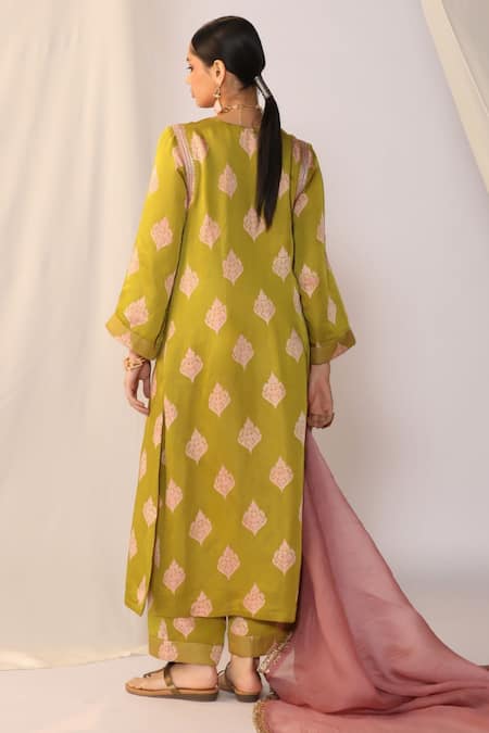 Myoho Green Hand Embroidered Kurta Set 