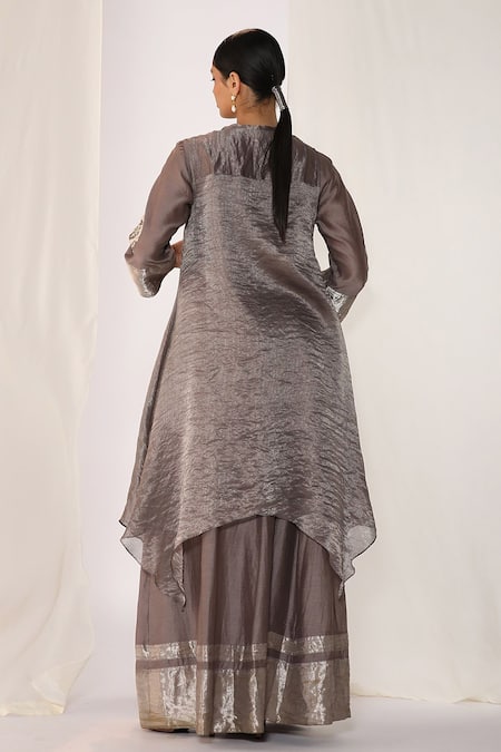 Myoho Grey Hand Embroidered Kurta Set With Cape 