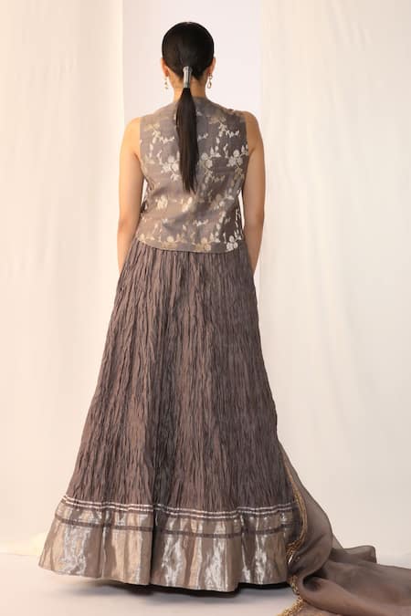 Myoho Grey Fusion Lehenga Set with Waistcoat & Dupatta 