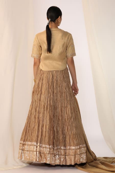 Myoho Beige Tussar Silk Fusion Lehenga Set 