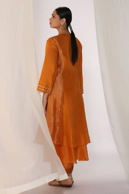 Myoho Orange Hand Embroidered Kurta Set 