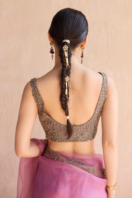 Buy Sarang Kaur Purple Chanderi Silk Hand Organza Saree With Unstitched Blouse Piece Online at Aza Fashions Buy_Sarang Kaur_Purple Chanderi Silk Hand Organza Saree With Unstitched Blouse Piece _Online_at_Aza_Fashions