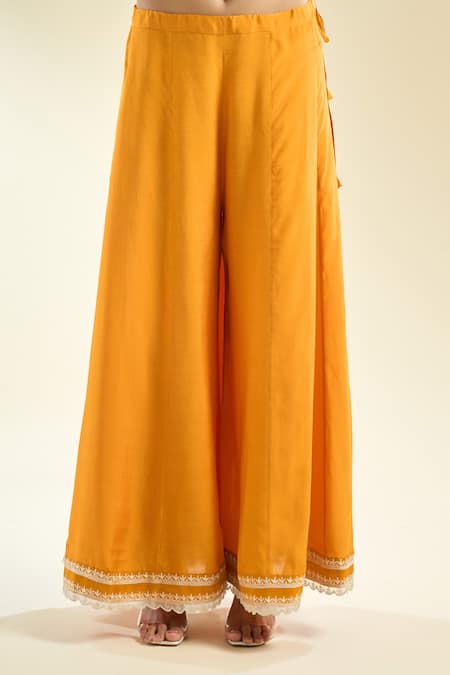 Buy_Anushree Reddy_Yellow Embroidery, Lace Open Neck Aari Kurta Set 