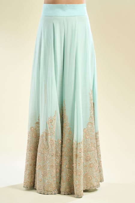 Shop_Anamika Khanna_Mint Zari Round Neck Zardozi Embroidered Kurta Sharara Set 
