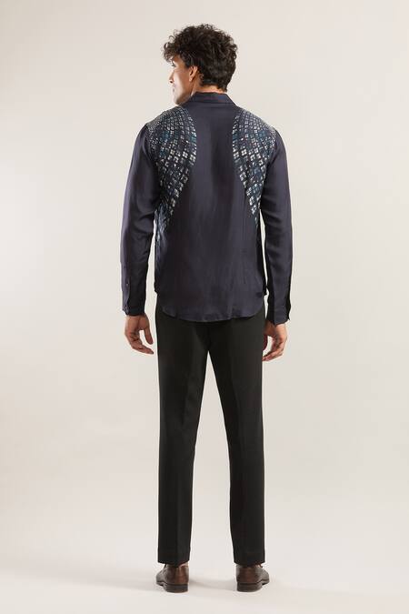 Shop Rohit Gandhi + Rahul Khanna Blue Rolling Box Print Casual Shirt at Aza Fashions Shop_Rohit Gandhi + Rahul Khanna_Blue Rolling Box Print Casual Shirt_at_Aza_Fashions
