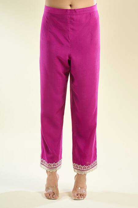 Buy_Anushree Reddy_Magenta Embroidery Open Neck Aari Kurta Pant Set 