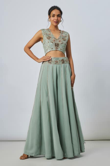 Payal Singhal High Low Embroidered Choli & Sharara Set 