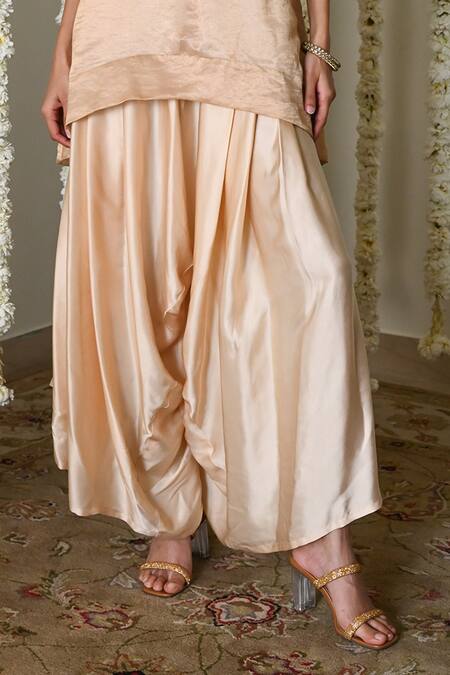 Shorshe Clothing Off White Chanderi, Brocade, Satin Deep Ivory Tunic And Cowl Palazzo Set Online at Aza Fashions Shorshe Clothing_Off White Chanderi, Brocade, Satin Deep Ivory Tunic And Cowl Palazzo Set _Online_at_Aza_Fashions