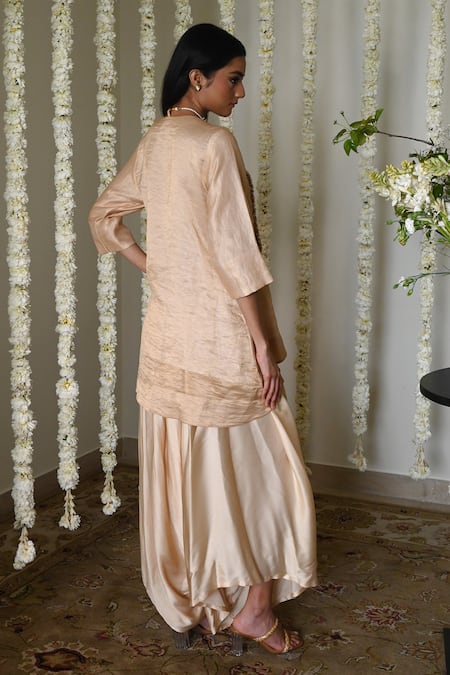 Shorshe Clothing Deep Ivory Chanderi Tunic & Cowl Palazzo Set 