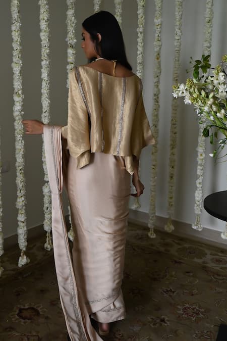 Shorshe Clothing Lace Trimmed Modal Silk Saree & Batwing Blouse 