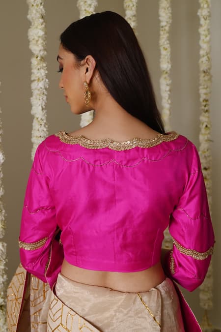 Shorshe Clothing Ivory Gota Embroidered Handwoven Saree 