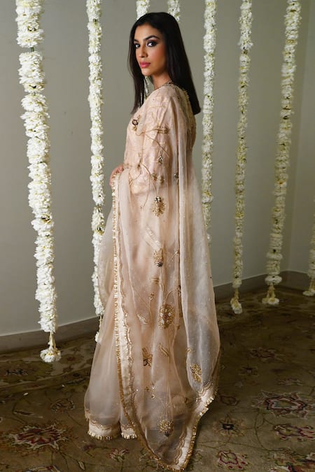 Shorshe Clothing Jahan Ara Organza Saree with Lace Trims 