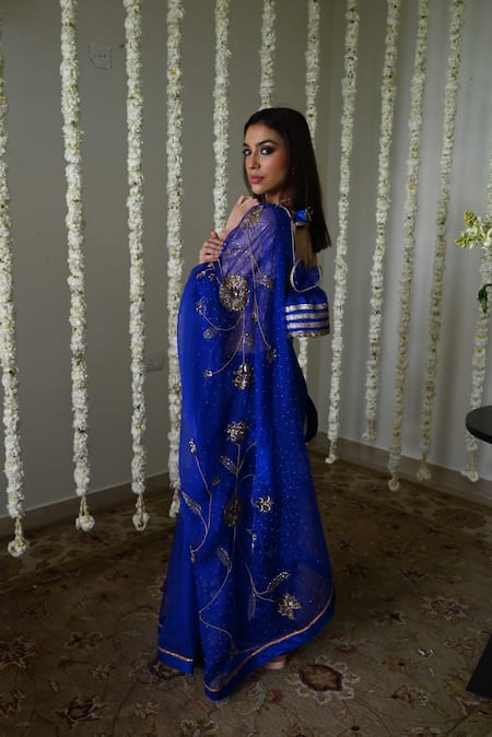 Buy_Shorshe Clothing_Blue Organza Embroidery Royal Saree With Handwork 