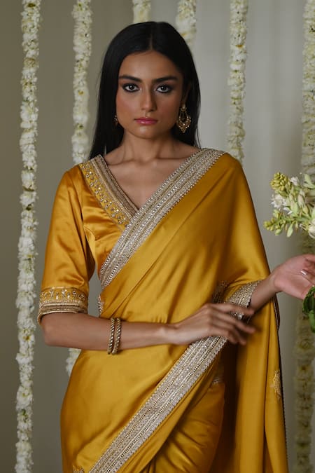 Shorshe Clothing Ochre Satin Silk Laddoo Saree 